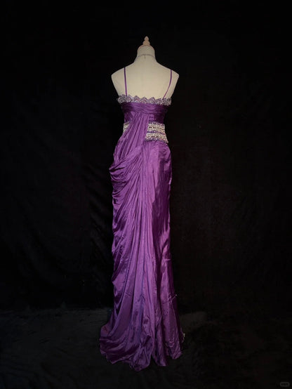 Charming Long Prom Dress Spaghetti Straps Sequins Pleated Evening Dress Gala Dress Business Dinner Dress D2296