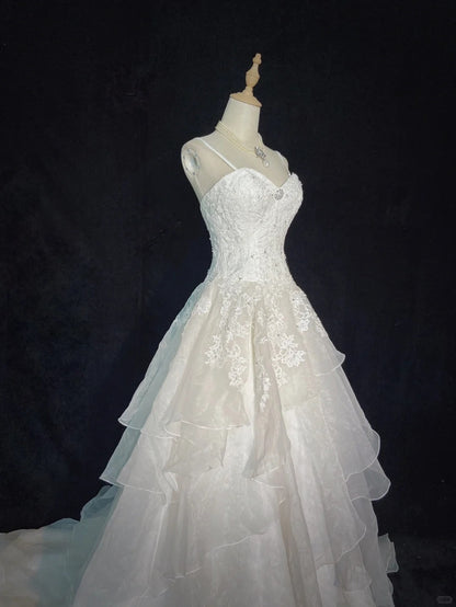Elegant Wedding Dress Spaghetti Straps Tiered Ruffle Wedding Dress Evening Dress Gala Dress  D2309