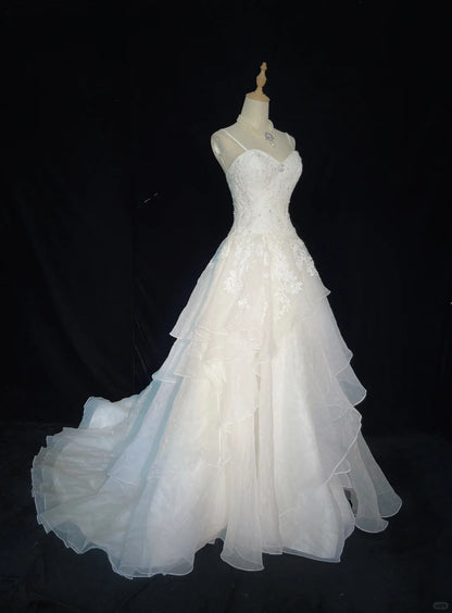 Elegant Wedding Dress Spaghetti Straps Tiered Ruffle Wedding Dress Evening Dress Gala Dress  D2309