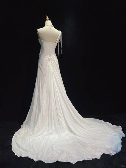 Elegant Wedding Dress Asymmetrical Neck Pleated Wedding Dress Evening Dress Gala Dress Prom Dress D2310