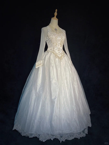 Elegant Wedding Dress Square Neck Pearl Wedding Dress Ball Gown Gala Dress Prom Dress D2311