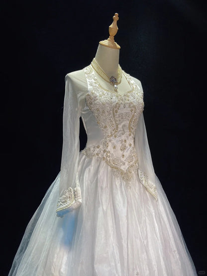 Elegant Wedding Dress Square Neck Pearl Wedding Dress Ball Gown Gala Dress Prom Dress D2311