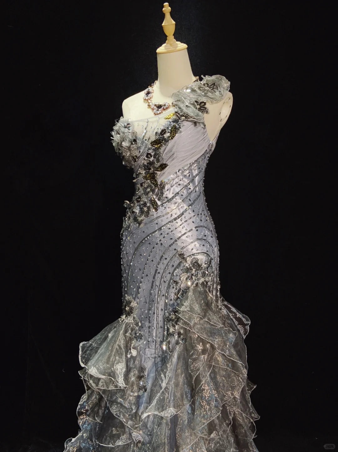 Beauty Prom Dress One Shoulder Tulle Ruffle Gala Dress Evening Dress Business Dinner Dress   D2324