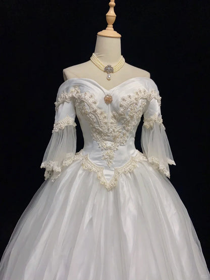 Elegant Wedding Dress Sweetheart Neck Pearl Gala Dress Evening Dress Birthday Outfits Ball Gown D2326