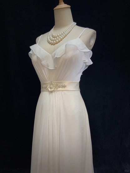 Elegant Prom Dress Spaghetti Straps Ruffle Long Prom Gown Evening Dress Business Dinner Dress Gala Dress   D2346