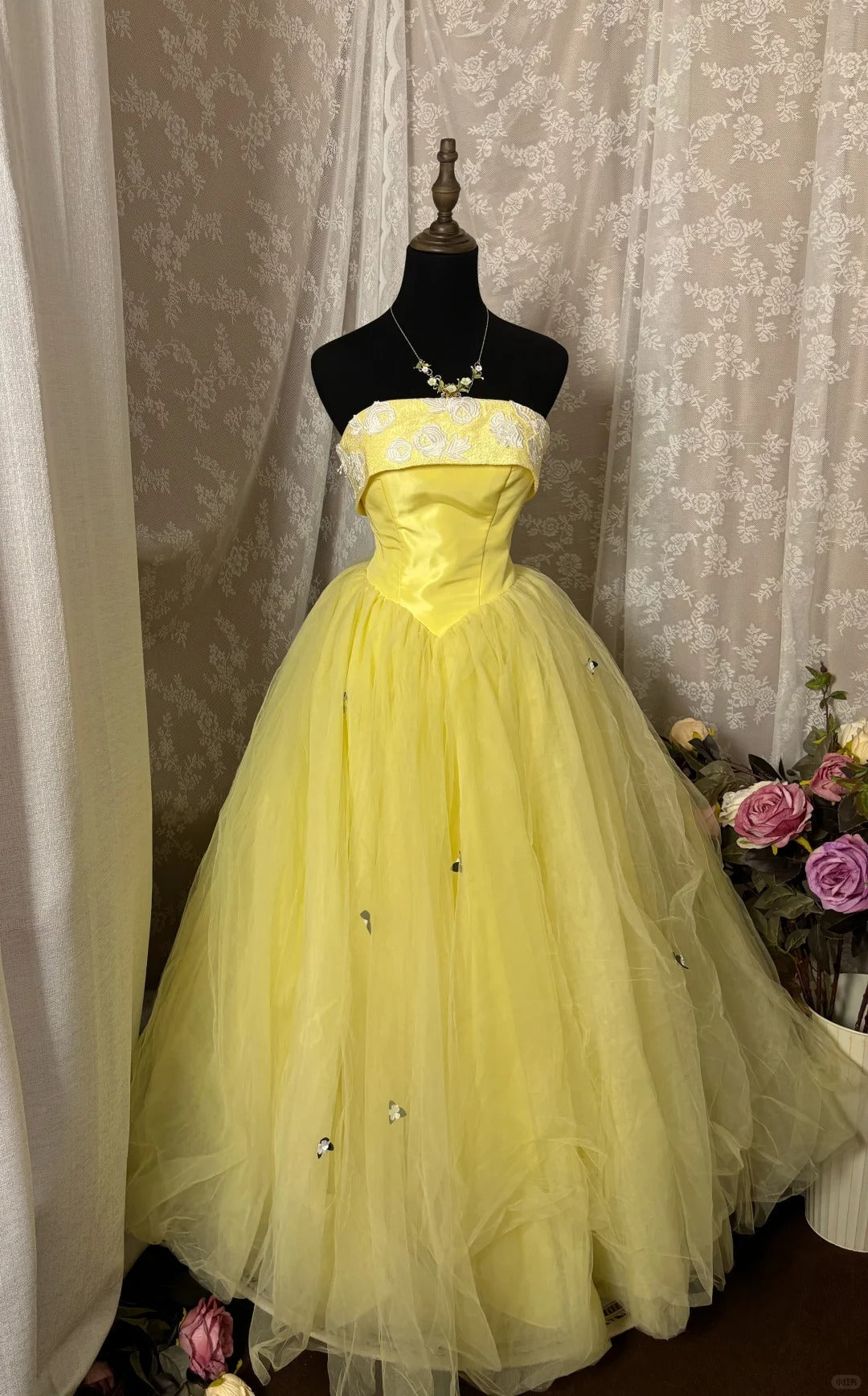 Sweet Ball Gown Strapless Tulle Flower Prom Dress Evening Dress Quinceanera Dress Princess Dress  D2367