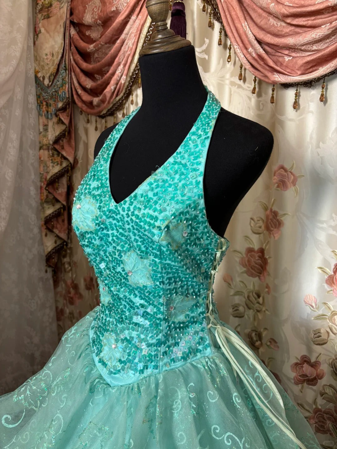 Stunning Prom Dress Halter Sequins Tiered Ball Gown Evening Dress Sweet 16 Dress    D2370