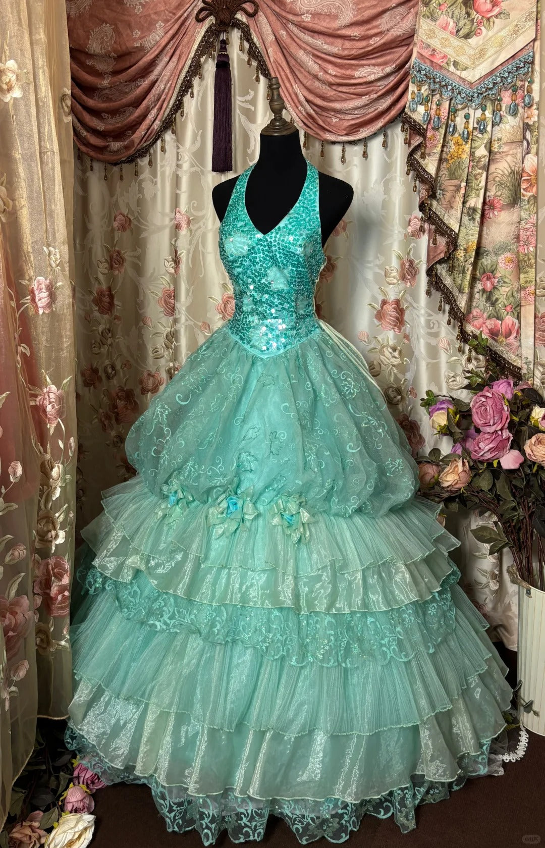 Stunning Prom Dress Halter Sequins Tiered Ball Gown Evening Dress Sweet 16 Dress    D2370