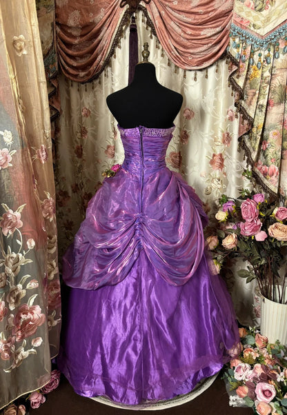 Stunning Prom Dress Strapless Pleated Flower Ball Gown Evening Dress Birthday Dress    D2380