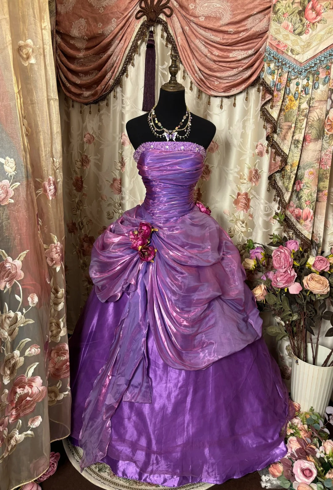 Stunning Prom Dress Strapless Pleated Flower Ball Gown Evening Dress Birthday Dress    D2380