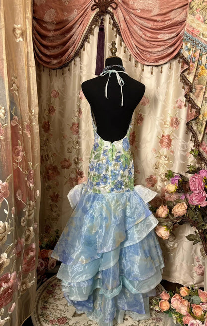 Stunning Prom Dress Halter Backless Print Prom Gown Evening Dress Gala Dress Business Dinner Dress   D2387