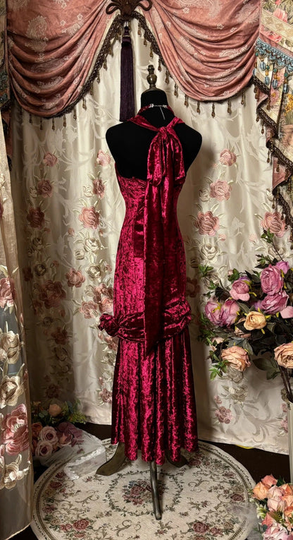 Beauty Prom Dress Velvet Halter Backless Prom Gown Evening Dress Gala Dress Business Dinner Dress  D2390