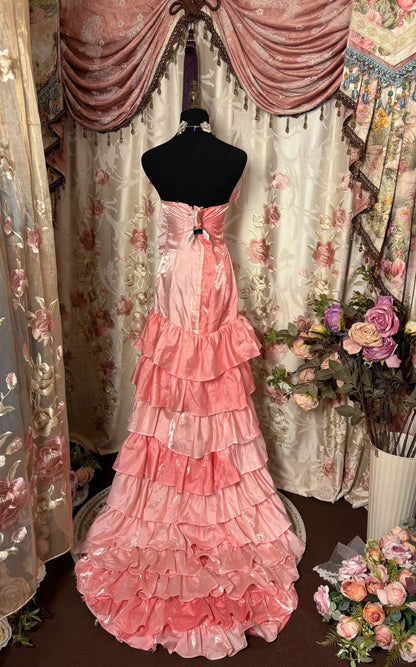 Sweet Prom Dress Strapless Ruffle Tiered Evening Dress Gala Dress Business Dinner Dress  D2413