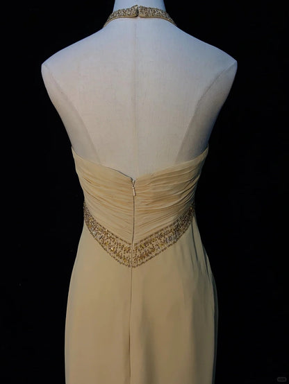Elegant Prom Dress Halter Pleated Ruffle Evening Dress Gala Dress Business Dinner Dress  D2419