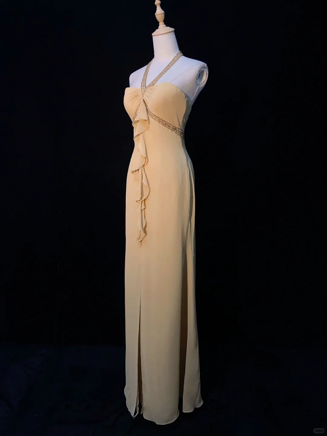 Elegant Prom Dress Halter Pleated Ruffle Evening Dress Gala Dress Business Dinner Dress  D2419