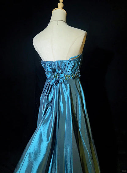 Gorgeous Prom Dress A Line Strapless Pleated Flower Long Prom Gown Evening Dress Gala Dress Business Dinner Dress  D2428