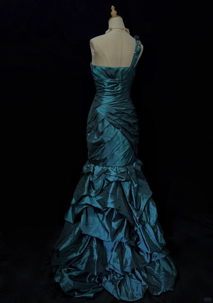 Gorgeous Prom Dress One Shoulder Pleated Flower Prom Gown Evening Dress Gala Dress Business Dinner Dress  D2432