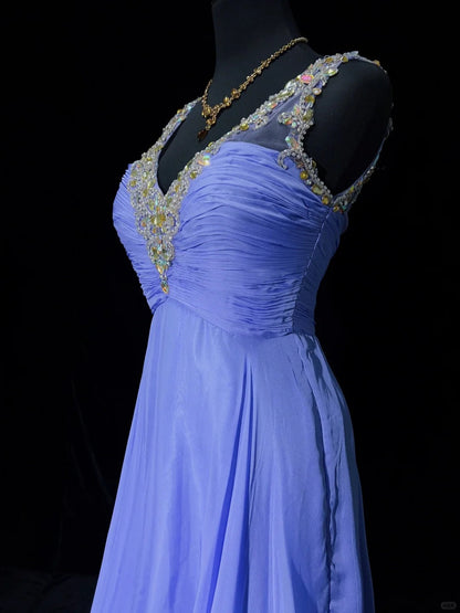 Gorgeous Prom Dress A Line V-neck Crystal Pleated Evening Dress Prom Gown Gala Dress Business Dinner Dress  D2438