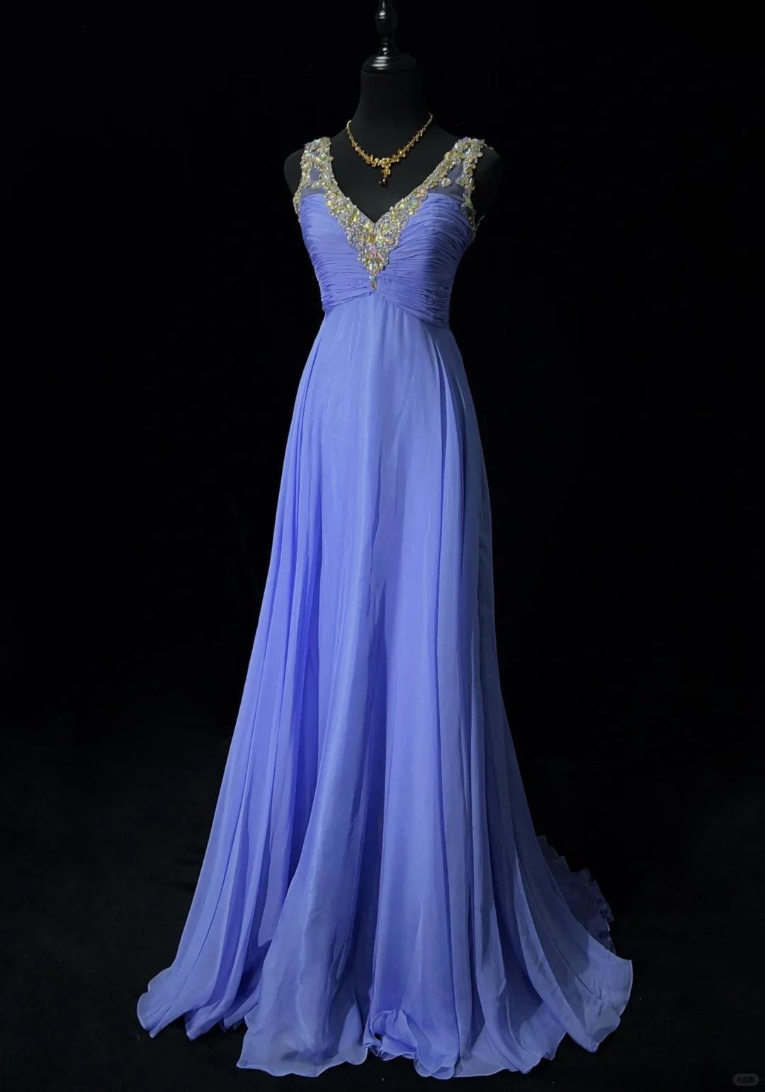 Gorgeous Prom Dress A Line V-neck Crystal Pleated Evening Dress Prom Gown Gala Dress Business Dinner Dress  D2438