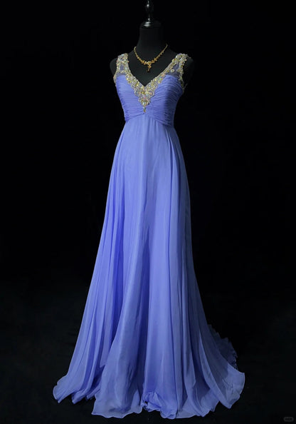 Gorgeous Prom Dress A Line V-neck Crystal Pleated Evening Dress Prom Gown Gala Dress Business Dinner Dress  D2438
