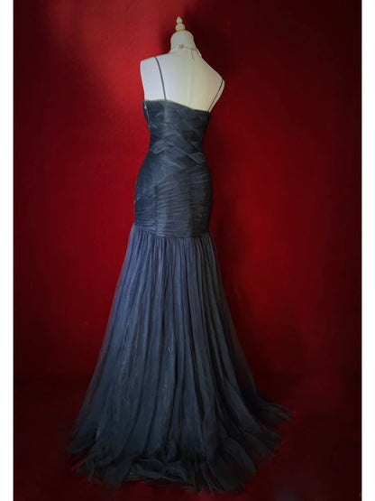 Elegant Prom Dress A Line Spaghetti Straps Pleated Prom Gown Evening Dress Gala Dress Business Dinner Dress  D2446