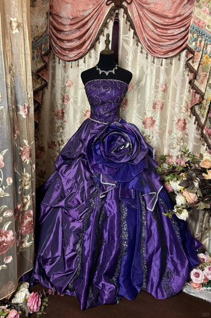 Elegant Prom Dress Strapless Pleated Flower Ball Gown Evening Dress Dancing Dress Sweet 16 Dress  D2463