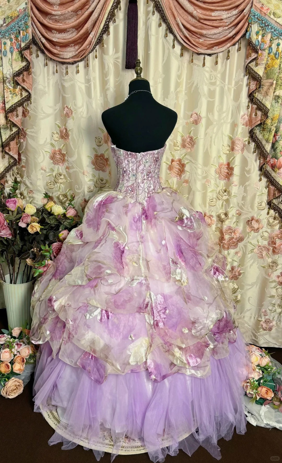 Sweet Prom Dress Sweetheart Pleated Print Ball Gown Evening Dress Masquerade Ball  D2468