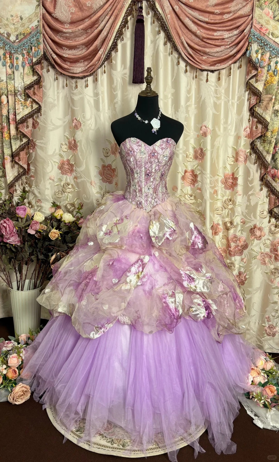 Sweet Prom Dress Sweetheart Pleated Print Ball Gown Evening Dress Masquerade Ball  D2468