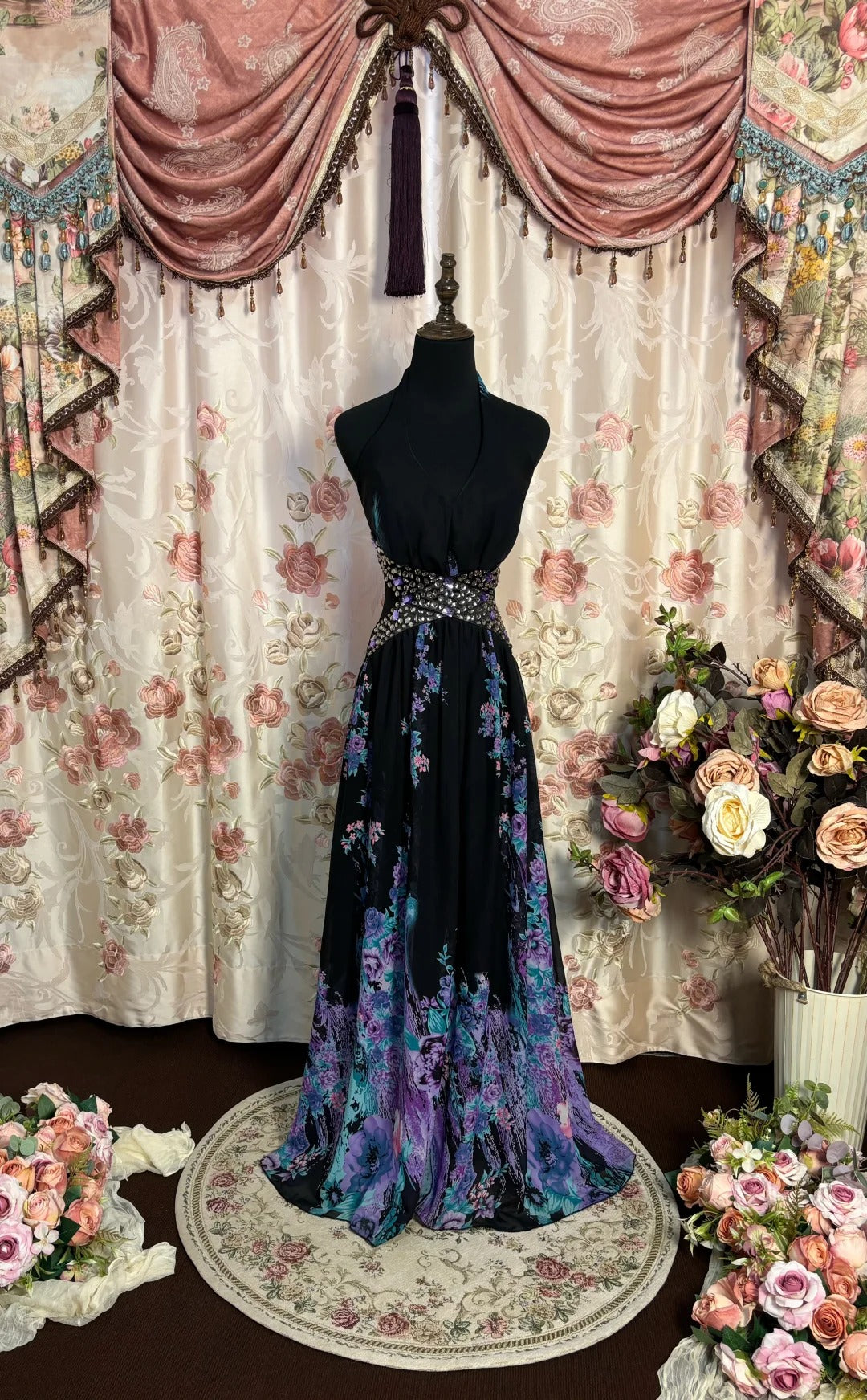 Stunning Prom Dress A Line Halter Print Long Prom Gown Evening Dress Gala Dress D2471