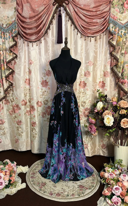 Stunning Prom Dress A Line Halter Print Long Prom Gown Evening Dress Gala Dress D2471