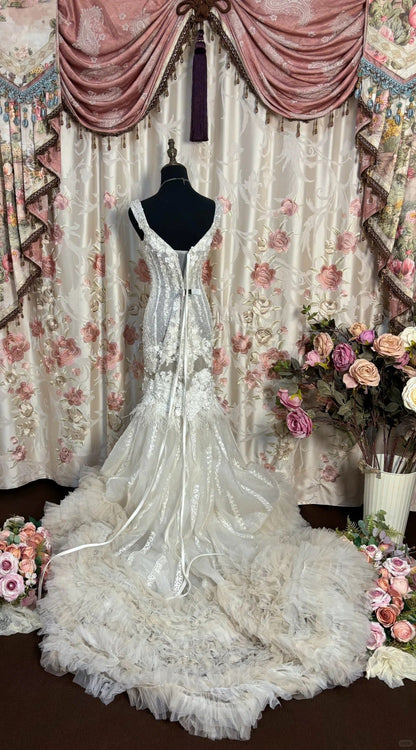 Stunning Prom Dress Straps Flower Pleated Mermaid Prom Gown Evening Dress Party Dress Gala Dress D2479