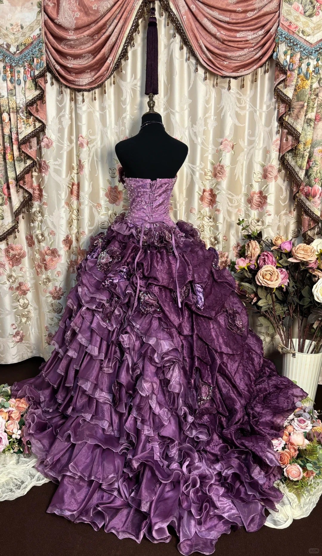 Gorgeous Prom Dress Strapless Pleated Flower Ball Gown Evening Dress Masquerade Ball Gala Dress D2481