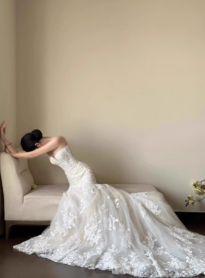 Beauty Wedding Dress Sweetheart Lace Mermaid Prom Dress Evening Dress Gala Dress    D2502