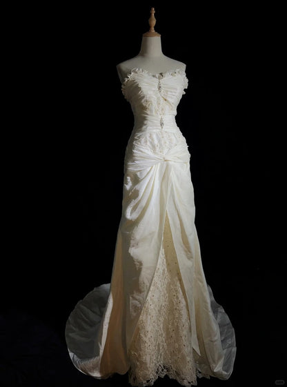 Elegant Prom Dress A Line Strapless Ruffle Pleated Wedding Dress Evening Dress Gala Dress      D2506