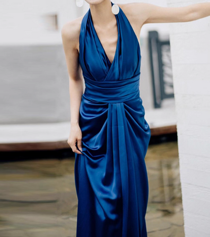 Elegant Prom Dress Halter Pleated Prom Gown Evening Dress Gala Dress    D2529