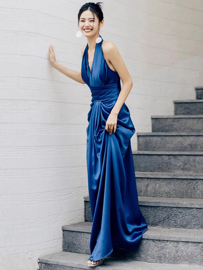 Elegant Prom Dress Halter Pleated Prom Gown Evening Dress Gala Dress    D2529