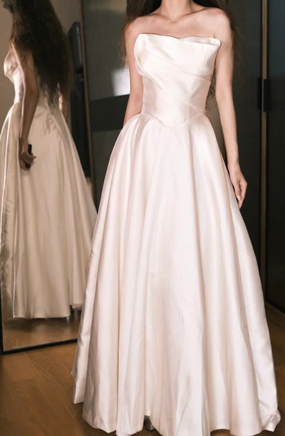 Elegant Prom Dress A Line Strapless Pleated Prom Dress Evening Dress Gala Dress  D2550