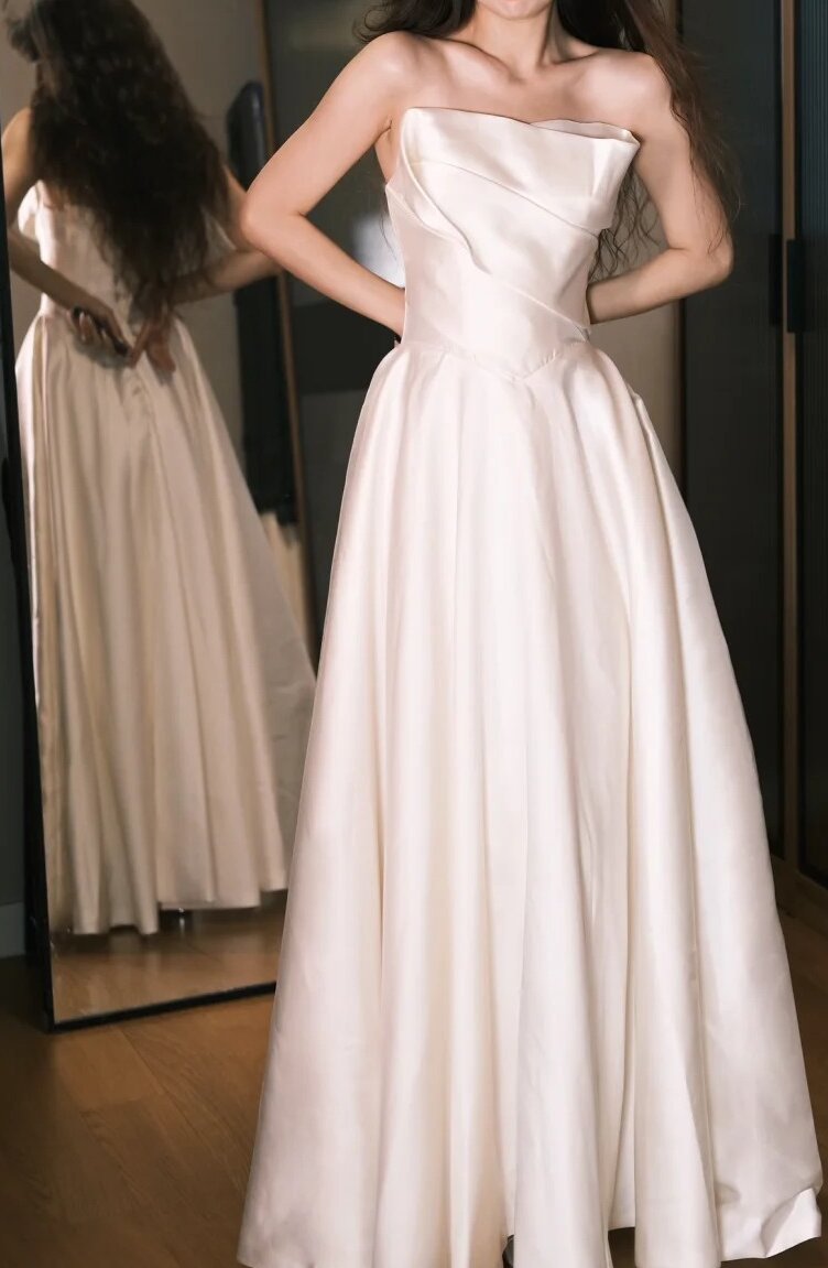 Elegant Prom Dress A Line Strapless Pleated Prom Dress Evening Dress Gala Dress  D2550