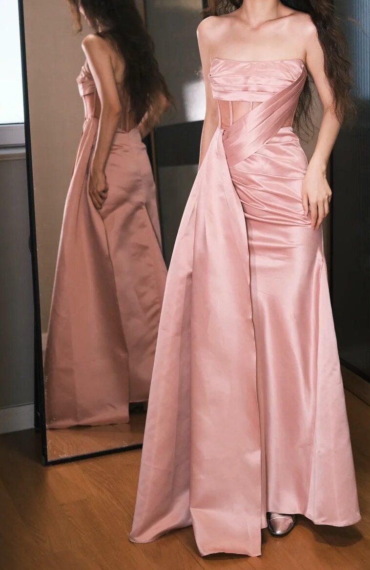 Sweet Prom Dress A Line Strapless Pleated Prom Dress Evening Dress Gala Dress D2552