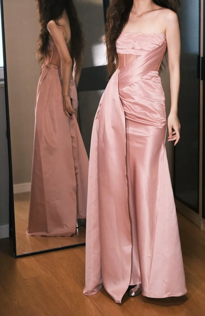 Sweet Prom Dress A Line Strapless Pleated Prom Dress Evening Dress Gala Dress D2552