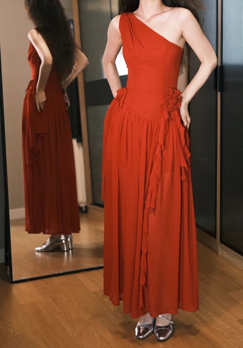 Beauty Prom Dress One Shoulder Pleated Prom Dress Evening Dress Gala Dress  D2553
