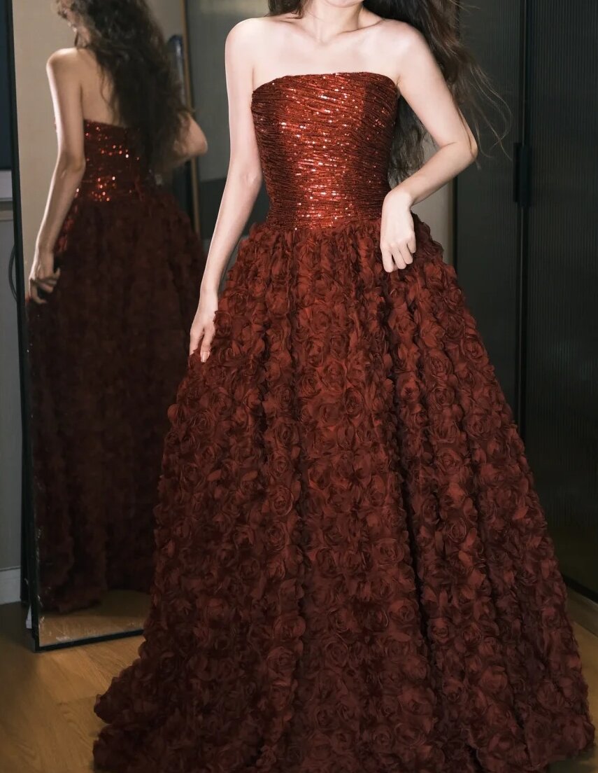 Gorgeous Prom Dress Strapless Flower Prom Dress Evening Dress Gala Dress D2554
