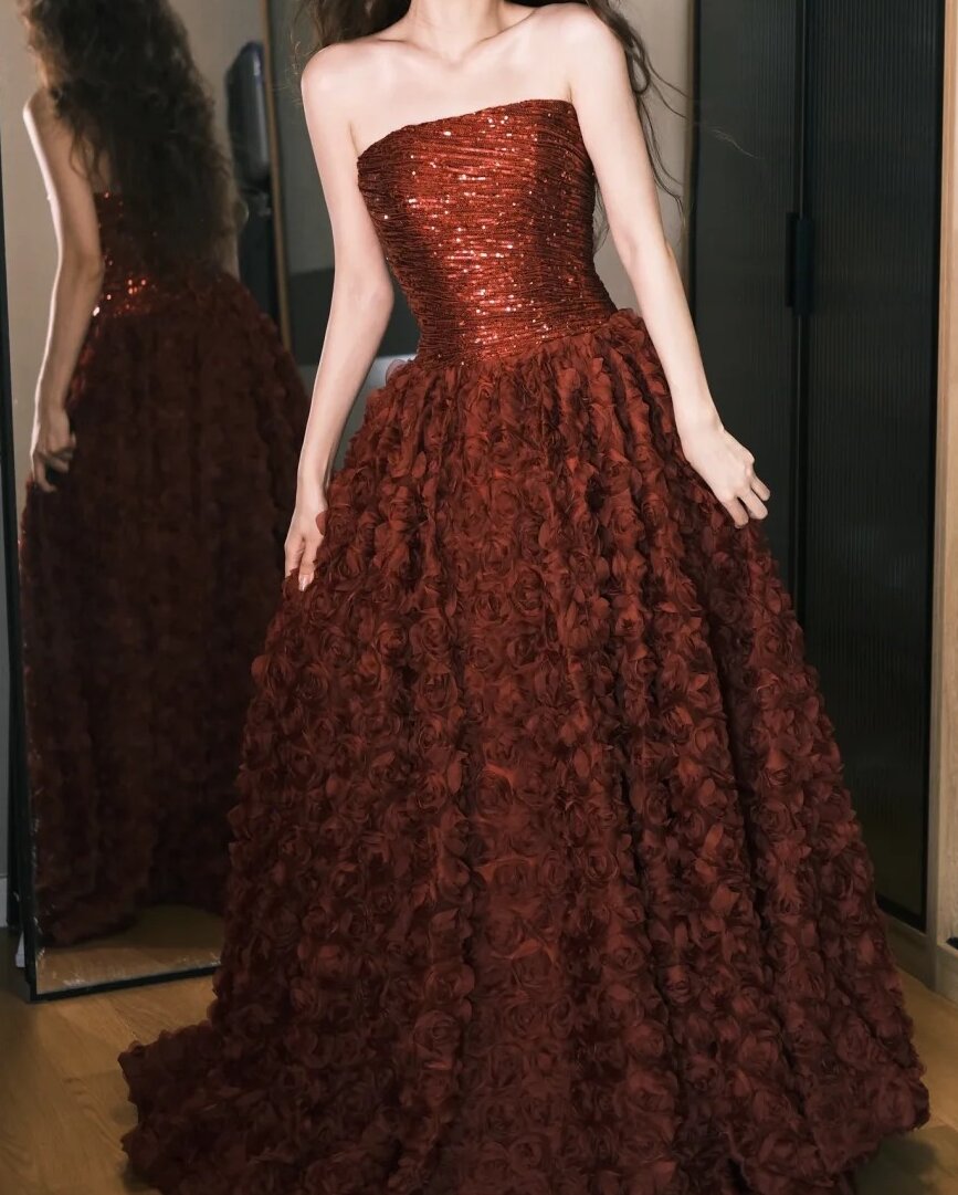 Gorgeous Prom Dress Strapless Flower Prom Dress Evening Dress Gala Dress D2554