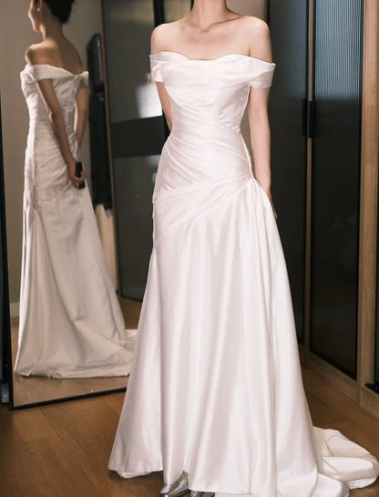 Elegant Prom Dress White Off Shoulder Pleated Prom Dress Evening Dress Gala Dress  D2556