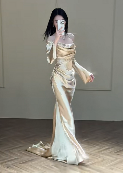 Elegant Prom Dress Off Shoulder Pleated Prom Dress Evening Dress Gala Dress   D2560