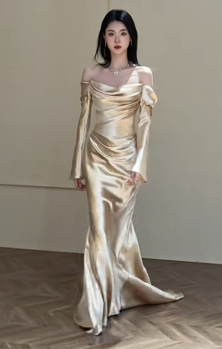 Elegant Prom Dress Off Shoulder Pleated Prom Dress Evening Dress Gala Dress   D2560