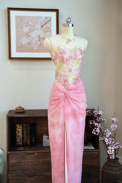 Sweet Prom Dress Flower Pleated Split Prom Gown Evening Dresses Gala Dress Party Dress    D2571
