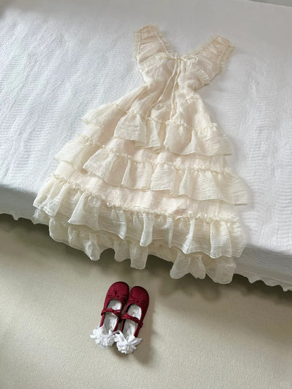 Sweet Prom Dress V-neck Lace-up Ruffle Prom Dress Party Dress Date Dress  D2576