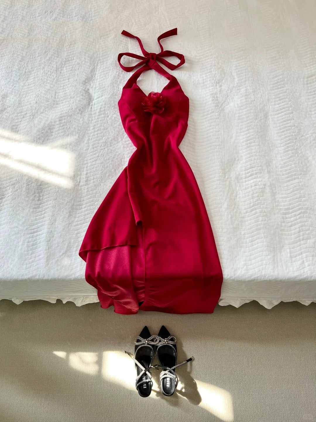 Stunning Prom Dress Halter Slit Wine Red Prom Dress Evening Dress Party Dress  D2586