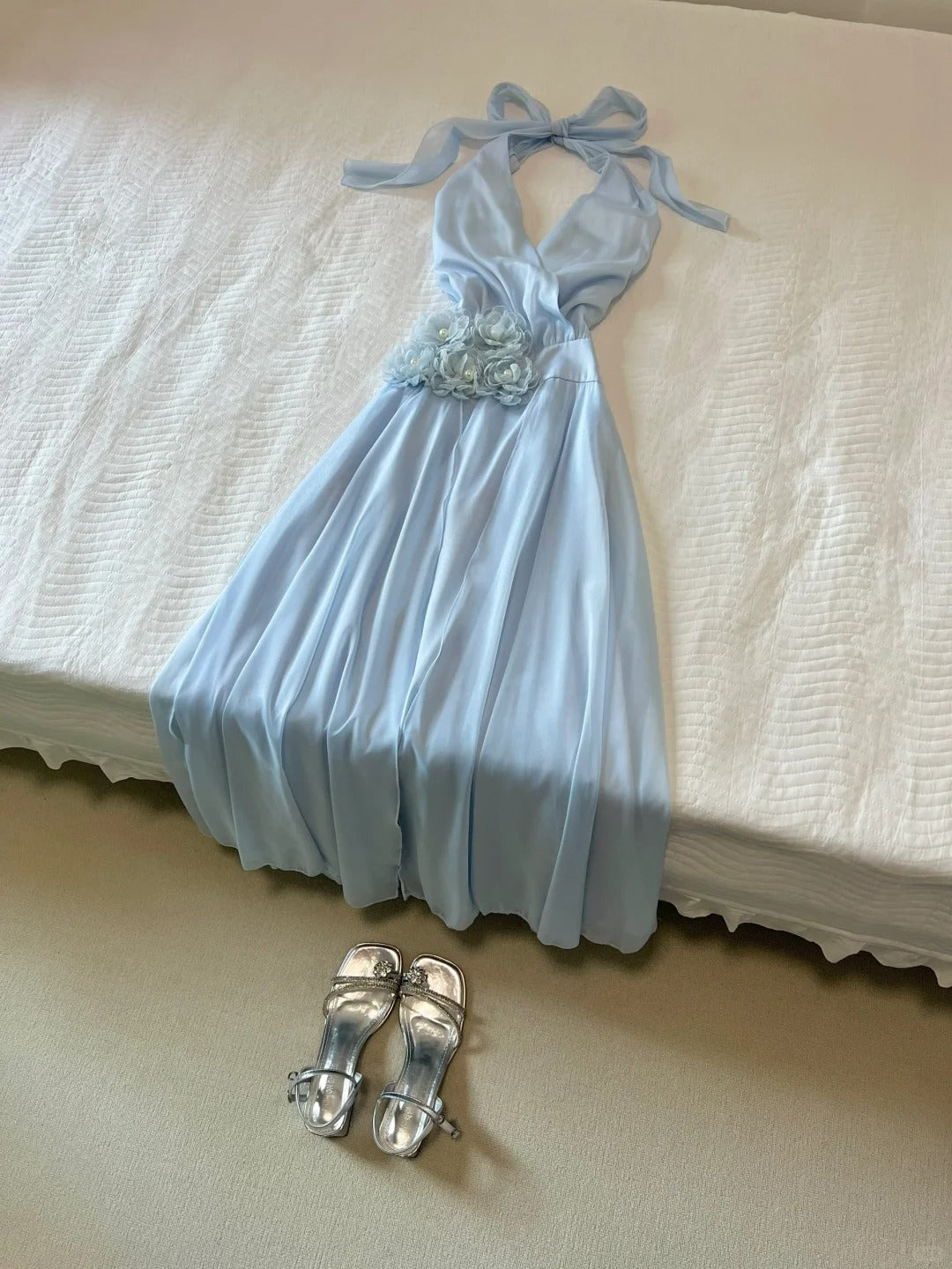 Elegant Prom Dress Halter Baby Blue Prom Dress Evening Dress Party Dress      D2591